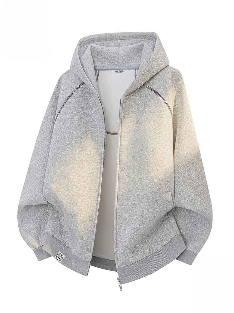 

Толстовка-кардиган Paul Frank M с капюшоном на молнии, удобная повседневная верхняя одежда, осенняя модная брендовая модель, однотонный дизайн, двойная молния