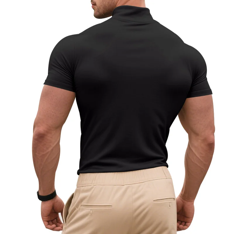 2025 Compress Sports Men T-Shirt Quick-Dry Half High Collar Short Sleeve Pullover Tops Tight Breathable Tops Men Running T-Shirt