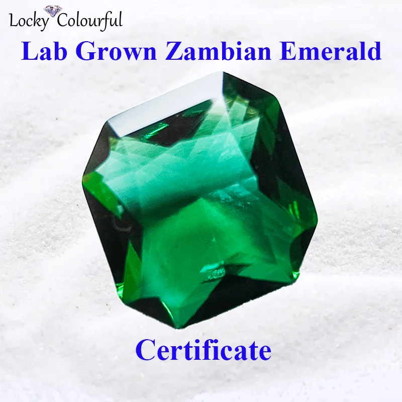 Lab Grown Zambian Emeralds Square No Corners with Cracks Inclusions Inside for DIY Jewelry Making Selectable AGL Certificate