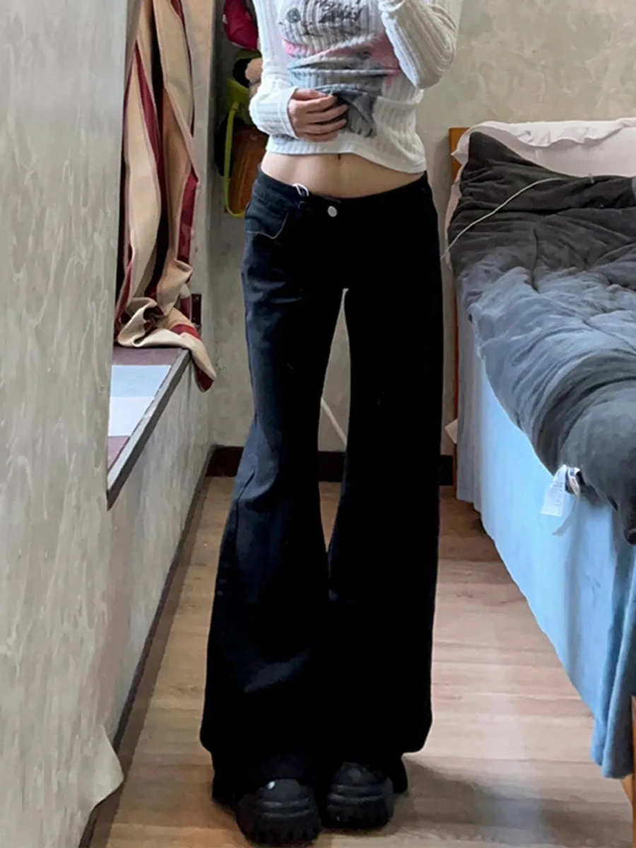 

Normcore Y2K мешковатые черные джинсовые брюки, винтажные повседневные минималистичные брюки в стиле гранж с высокой талией, однотонные уличные джинсы в стиле ретро