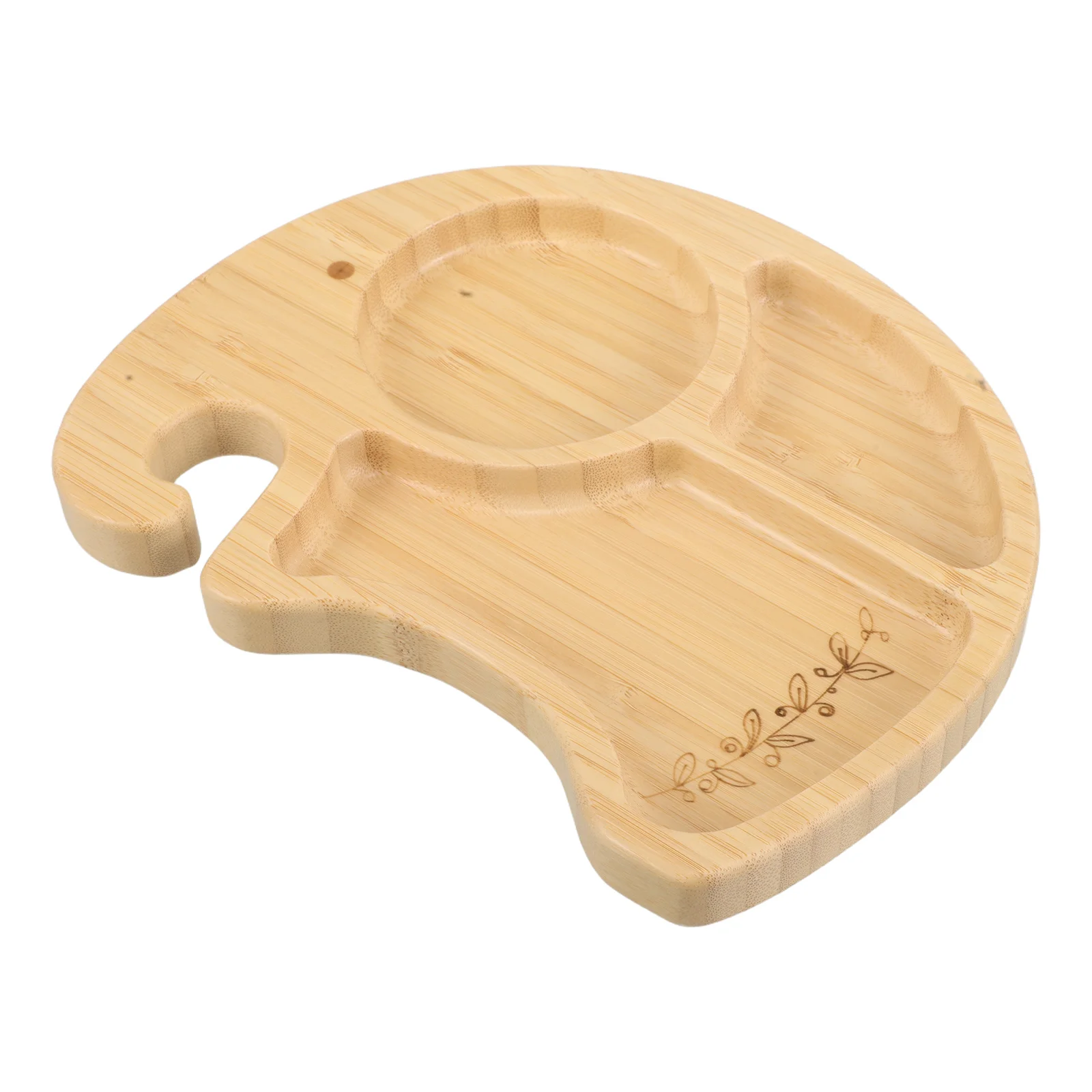 

Compartment Plate Wooden Shaped Bamboo Dinner Board Silica Gel Tray Divided Sections Suction Base Cartoon Design
