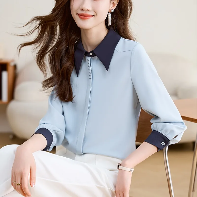 

Винтажные женские блузки, повседневные корейские рубашки, модная свободная весенне-летняя одежда, лоскутные шифоновые женские топы с длинными рукавами