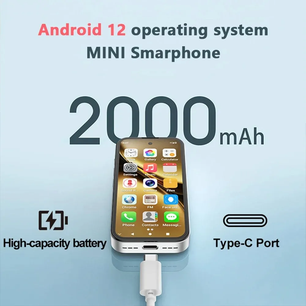 UNIWA Q333 4G 3.97 “ HD Mini Pink Smartphone 4GB RAM 64GB ROM 2000mAh Mobile Phones BT5.0 Google Play Store Face ID Small Phone