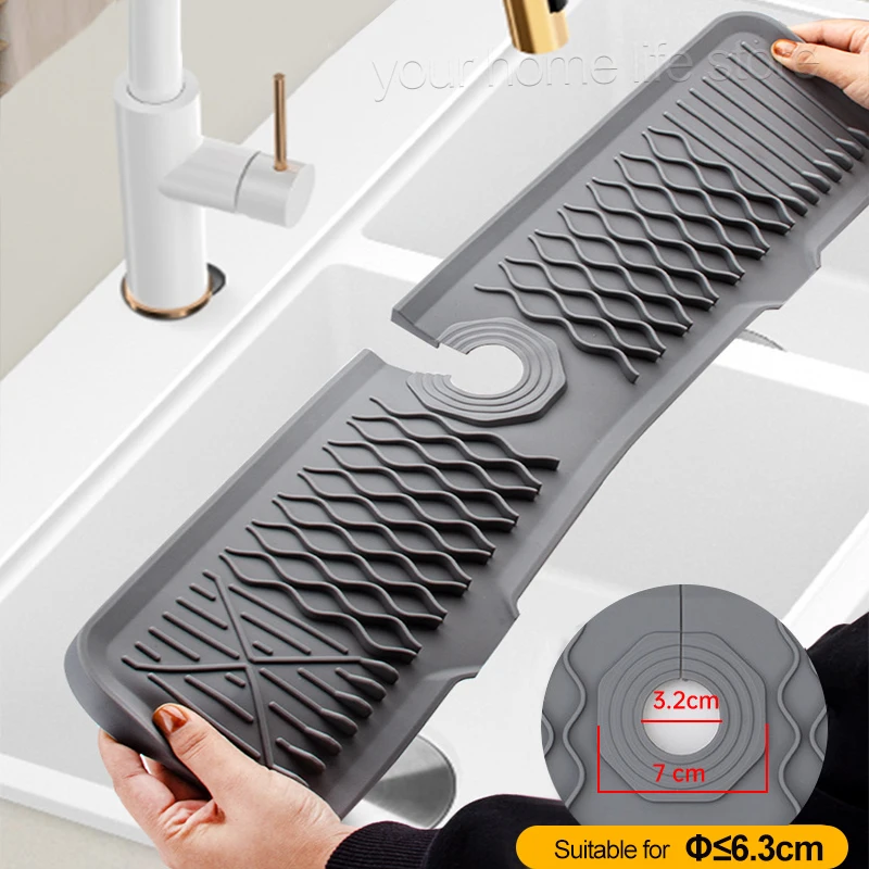 Kitchen Sink Splash Guard, Faucet Mat Splash Catcher, Handle Drip Catcher Tray, Multipurpose for Kitchen Dish Drying Mats Sponge