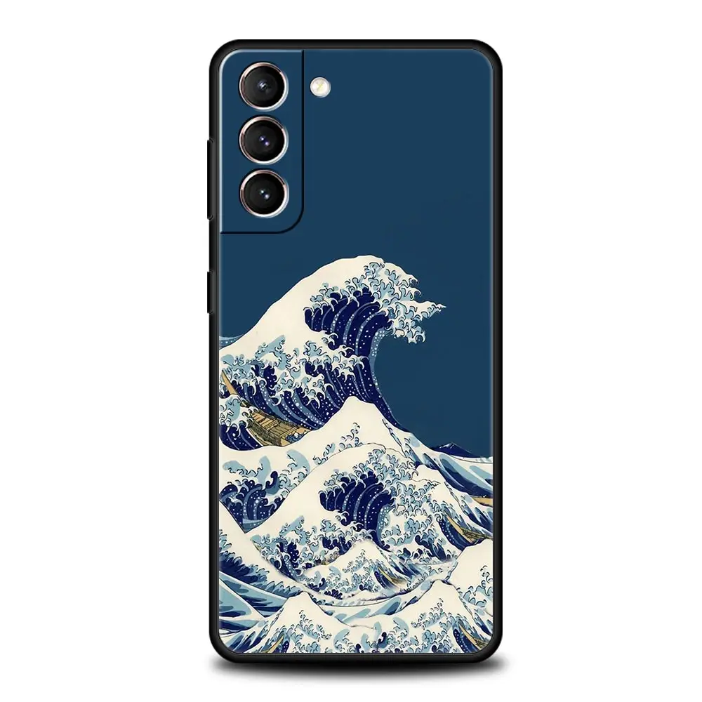 The Big Wave of kanagawa Case For Samsung Galaxy S22 Ultra S21 S20 FE 5G S10 S9 S24 Plus S10E S23 Phone Cover Black