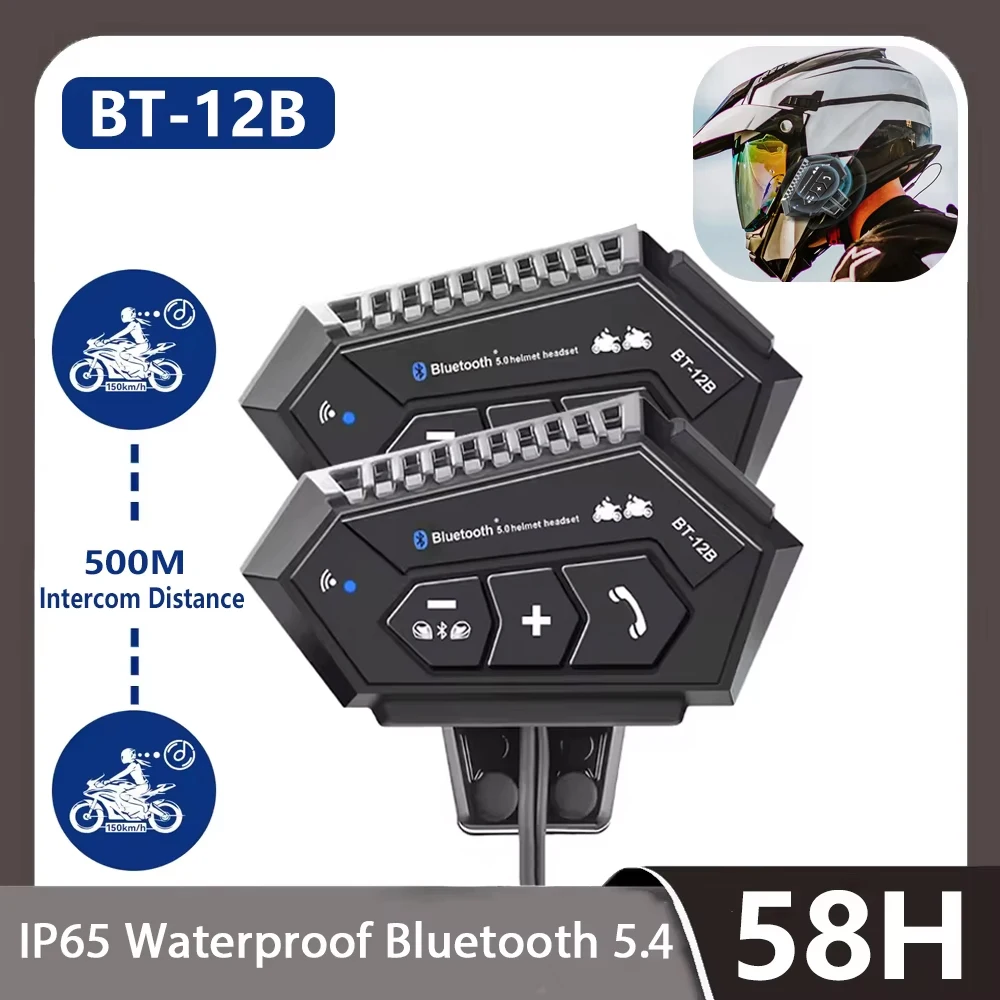 1/2 Pcs Motorcycle Helmet Intercom Headset 500M 1000Mah Waterproof Stereo Bluetooth Wireless Hands-Free Headset Music Player