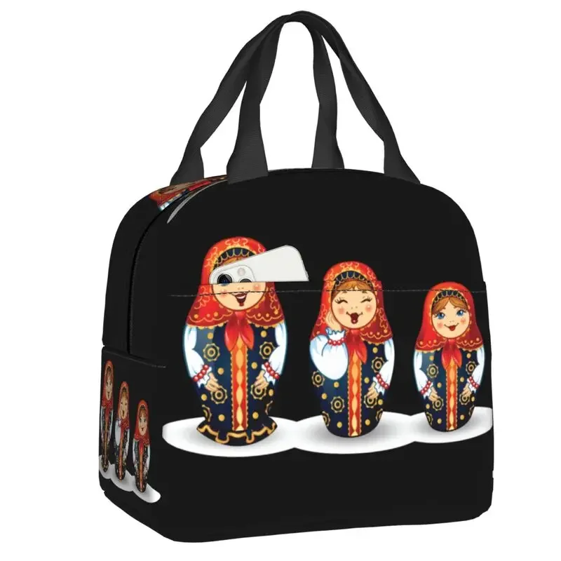 

Russian Traditional Art Matryoshka Doll Insulated Lunch Bag for Picnic Nesting Doll Leakproof Thermal Cooler Lunch Box Women Kid