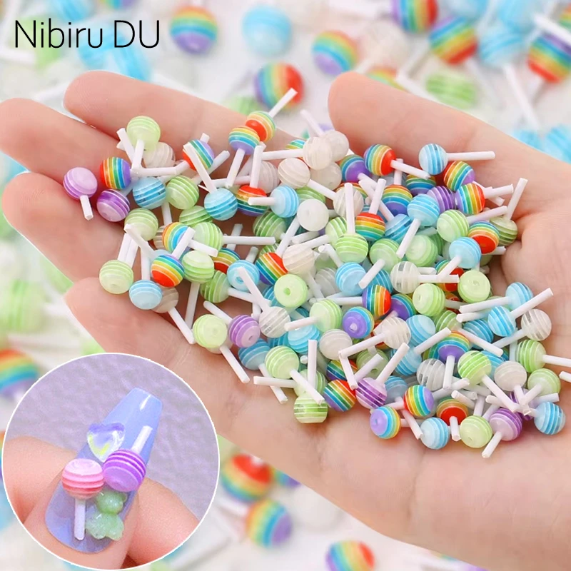 60/30pcs Colorful Lollipop Charms for Nail Art Decorations Mix Colors Resin Mini Sweet Candy Manicure Rhinestone Accessories