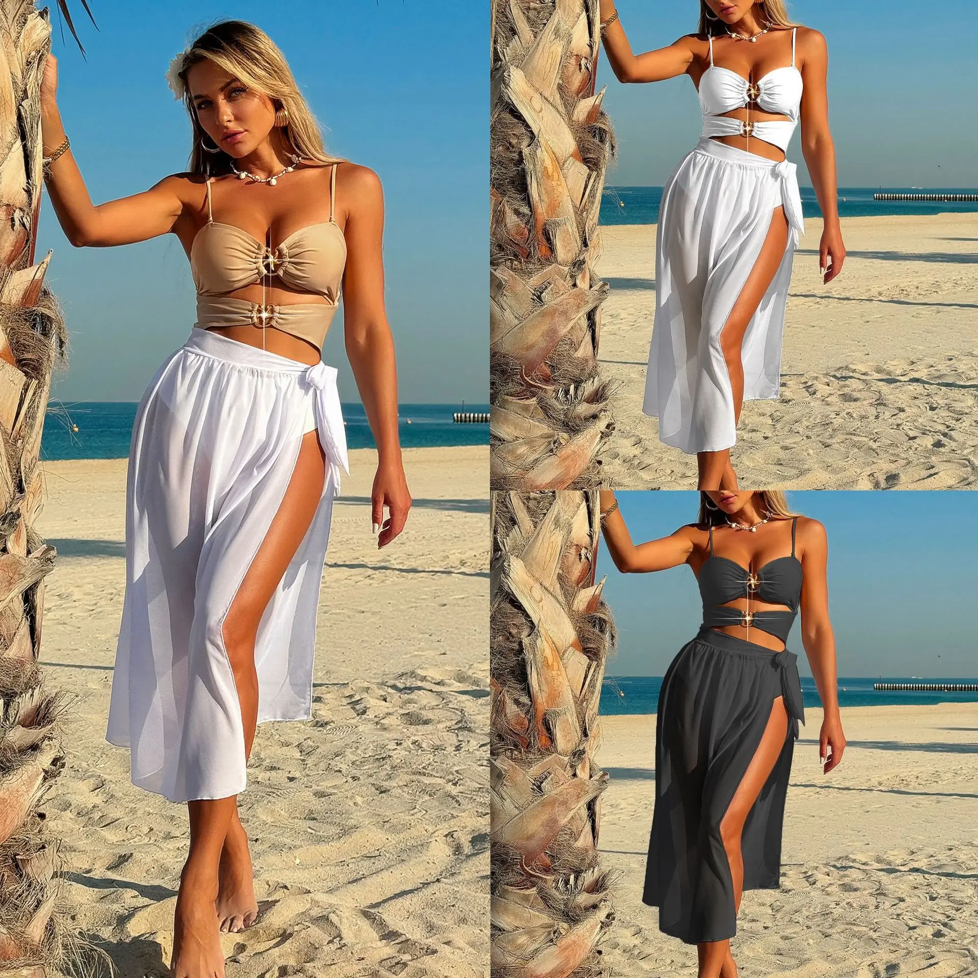 

New Sexy One-piece Color Matching Bikini Skirt Beach Vacation Swimsuit
