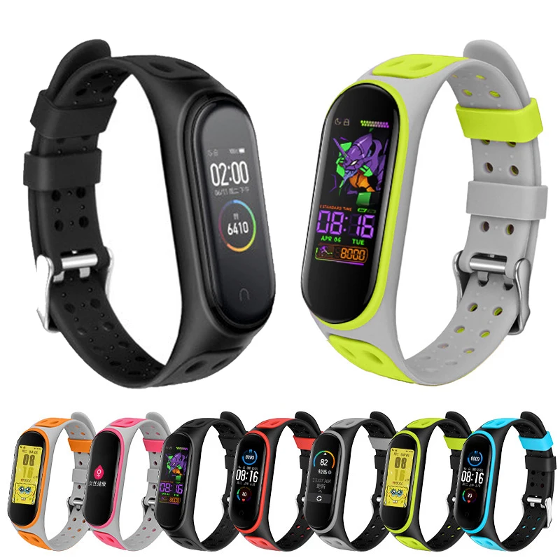 Correa de silicona de dos colores para Xiaomi Mi Band 3/4/5/6/7, repuesto para pulsera inteligente Mi Band 4 5 6 7