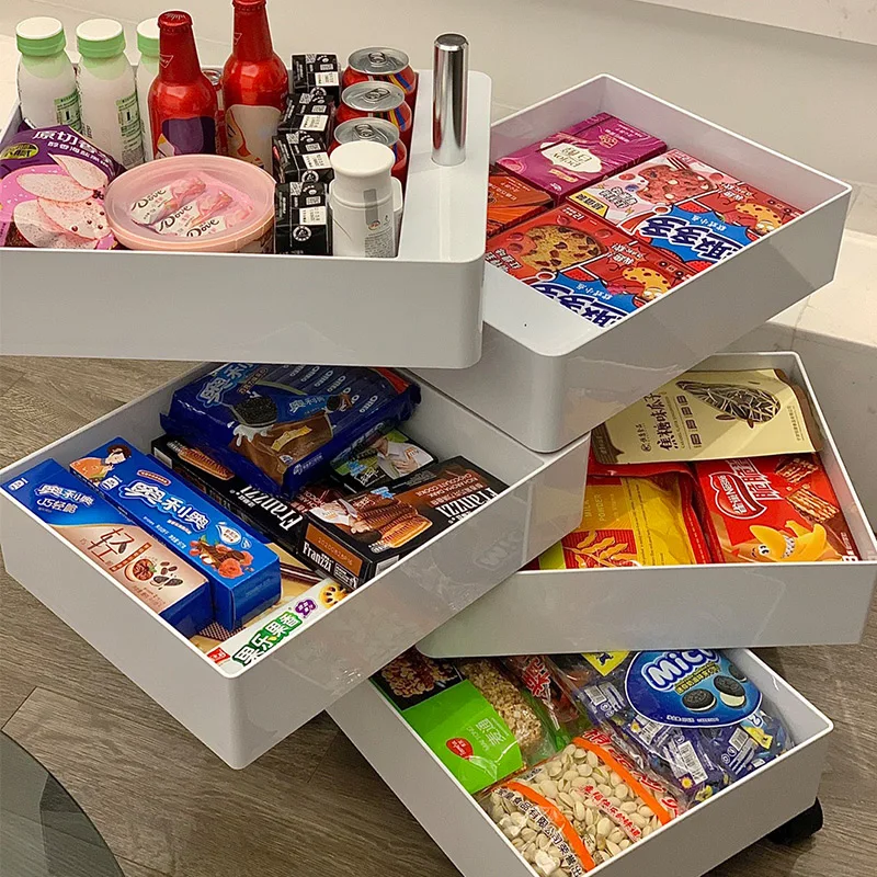 Rotating Storage Cabinet Bedside Storage Portable Cabinet Side Office Cosmetics Multi-layer Movable Table Living Room Cabinets