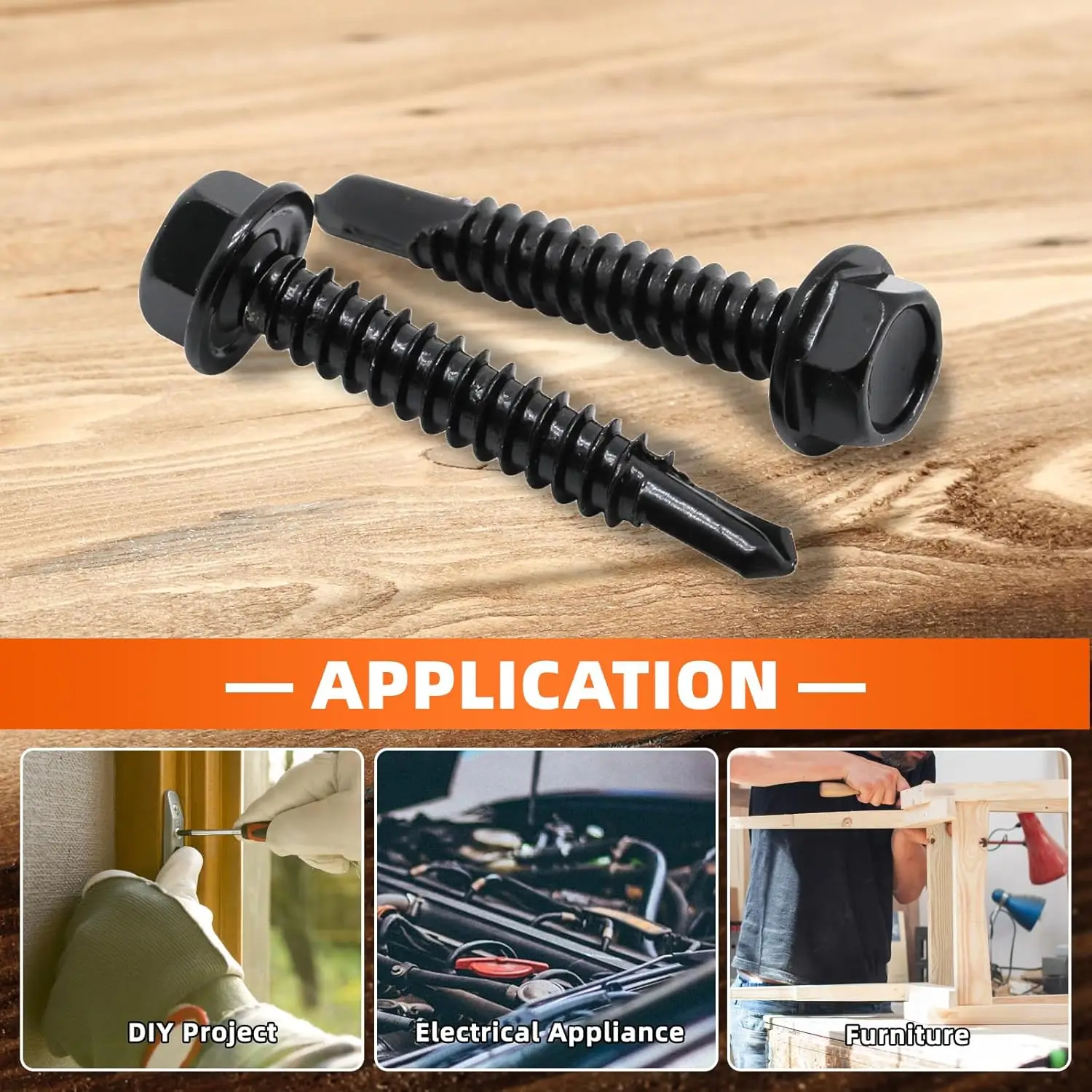 Viti autofilettanti autoperforanti con punta esagonale in acciaio inossidabile 410 all'ingrosso nere per metallo, legno, plastica