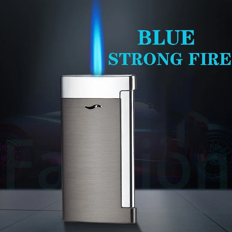 Metal Windproof Blue Flame Spray Gun Side Pressure Ignition Lighter Butane Gas Cigar Lighter Turbo Torch Lighter Gadgets for Men