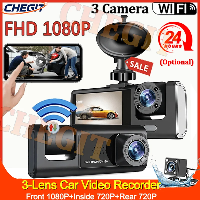 WIFI APP جهاز تسجيل فيديو رقمي للسيارات 2/3 قناة 1080P داش كام للسيارات الجبهة مسجل الرؤية الخلفية فيديو كاميرا السيارة للرؤية الليلية 24H طقم أجهزة