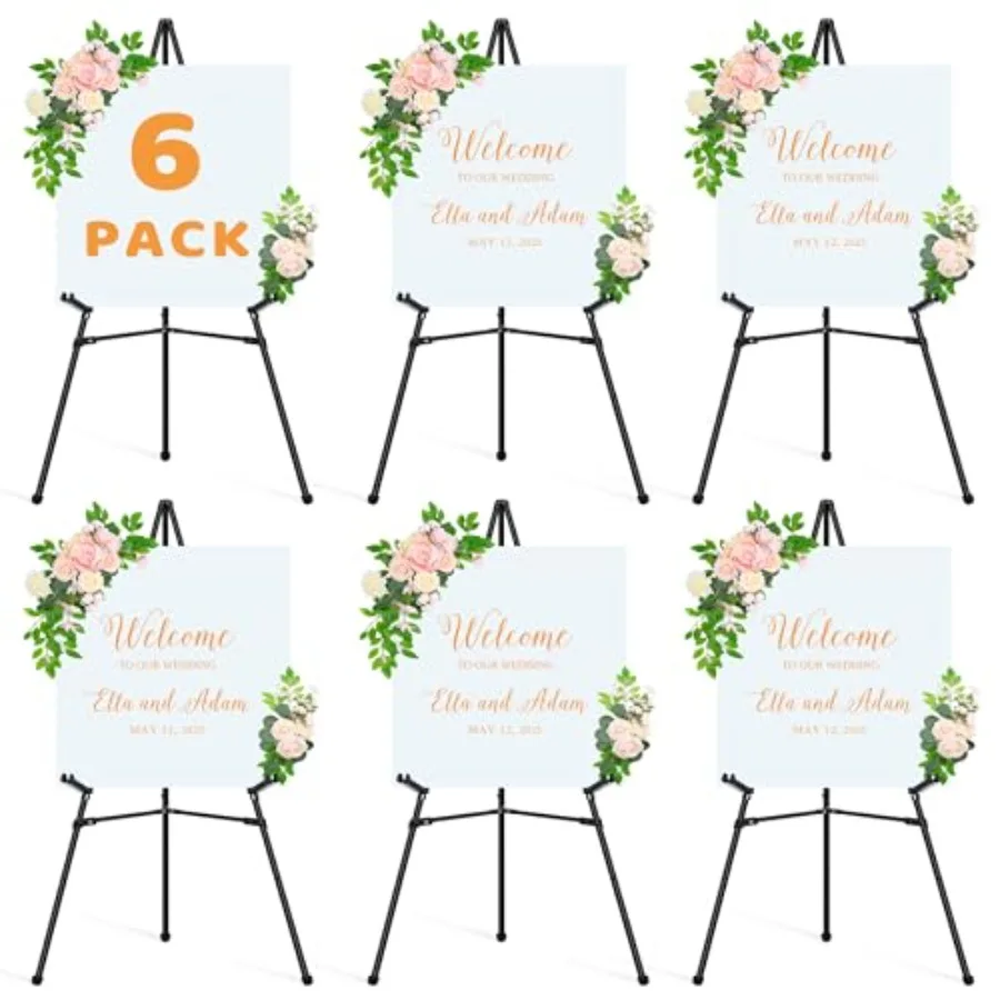 

6Pcs Black Easel Stand for Sign - 63" Adjustable Metal Easels for Display Wedding Sign Stand Poster Stand Lightwght Welcome Sig
