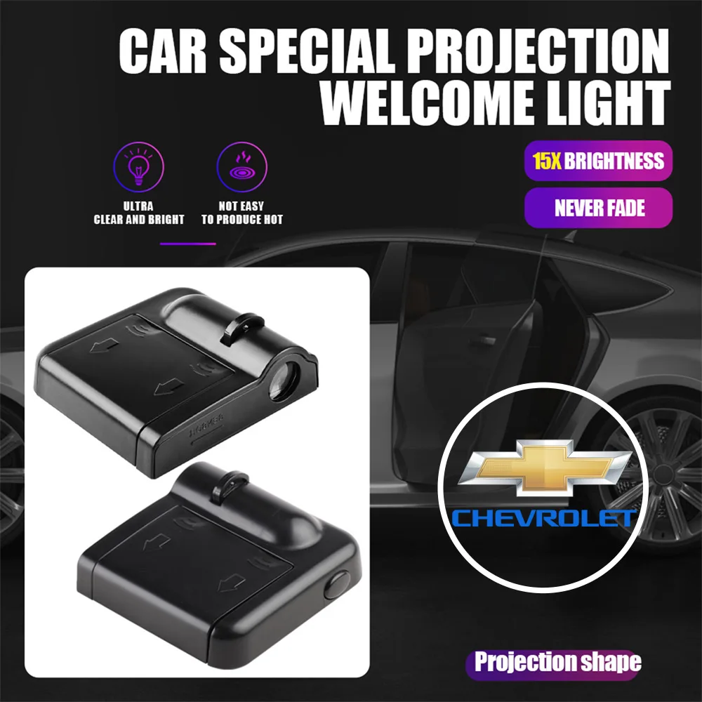 2PCS Wireless HD Auto Emblem LED Car Door Welcome Lights Projector Lamp Accessories For Chevrolet  Cruze Sonic Captiva Sail Aveo