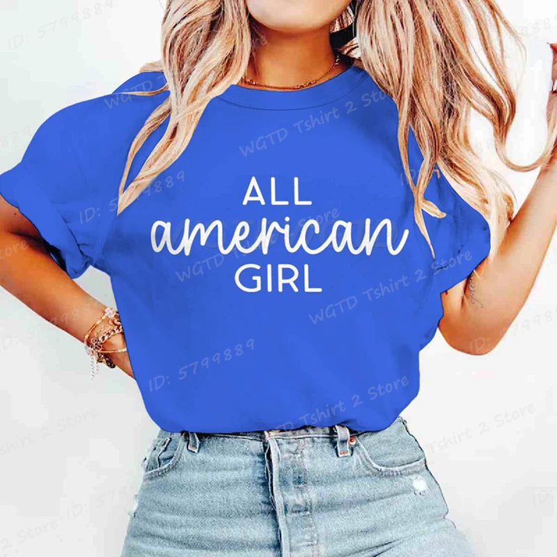 

4th Of July All American Girl Print T-Shirts Women Casual Summer Short Sleeve Funny Crew Neck T Shirt Independence Day Gifts