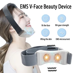 EMS Microcorrent V Face Instrumento Removedor de Chin Duplo, Vibração de Levantamento Compressa Quente Massageador Facial, Cuidados Com A Pele