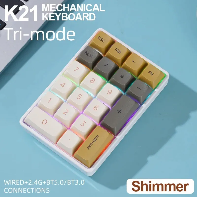 

K21 21-клавишная беспроводная механическая клавиатура BT/2,4 ГГц/USB-C, подключение, красочное освещение, полная клавиша с возможностью горячей замены для ПК, ноутбуков
