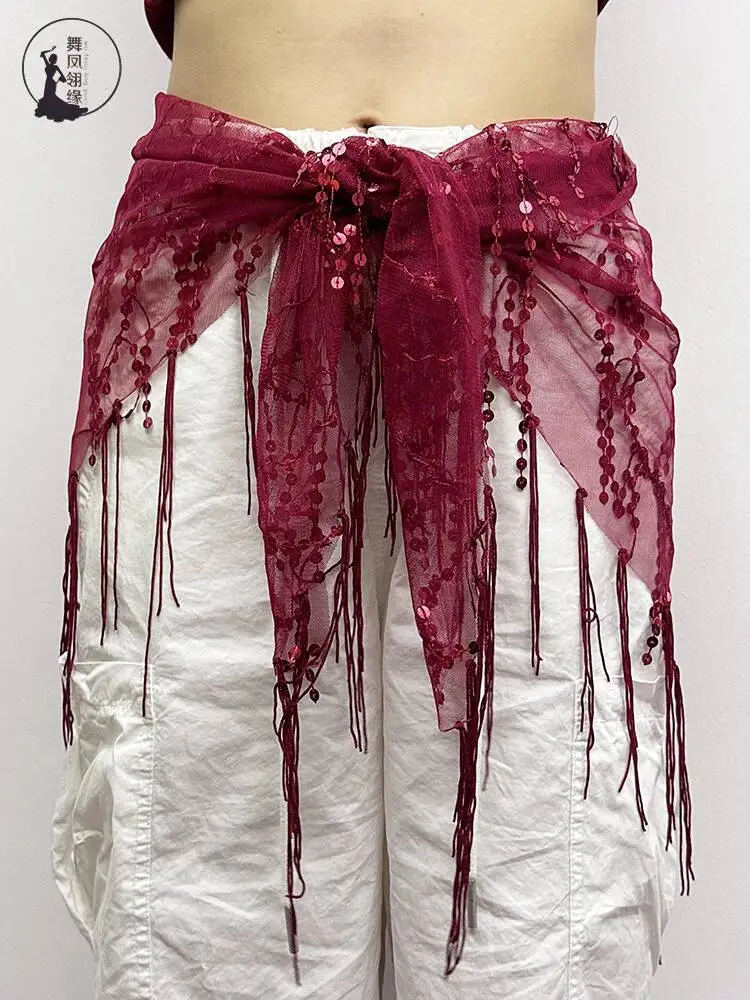 새로운 벨리댄스 허리 체인 벨트 태슬 글리터 삼각 붕대 숄 스카프 허리 장식 연습용 힙 타월