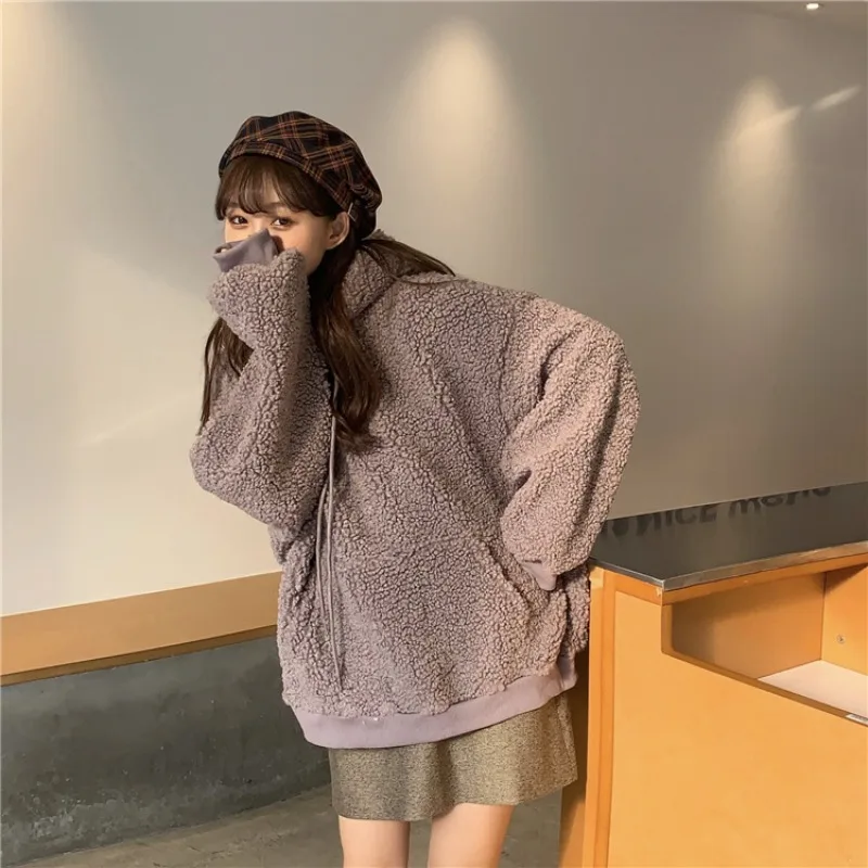 Kawaii Female Bunny Ear Hoodies Oversized Loose Zip Up Sweatshirt Women Long Sleeve Sweet Rabbit Hooded Winter Warm Sweatsuit