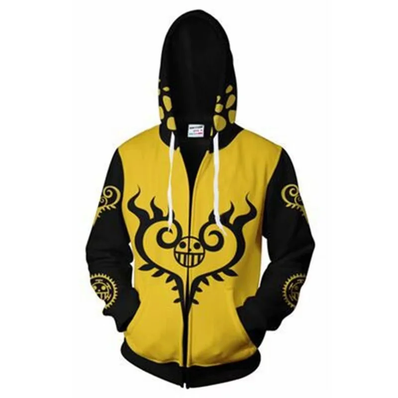 New Trafalgar Law Kaus Anime One Piece 3D Hoodie Cosplay Costume Zipper Kuning Types Pullover Hoodies Tops Mantel