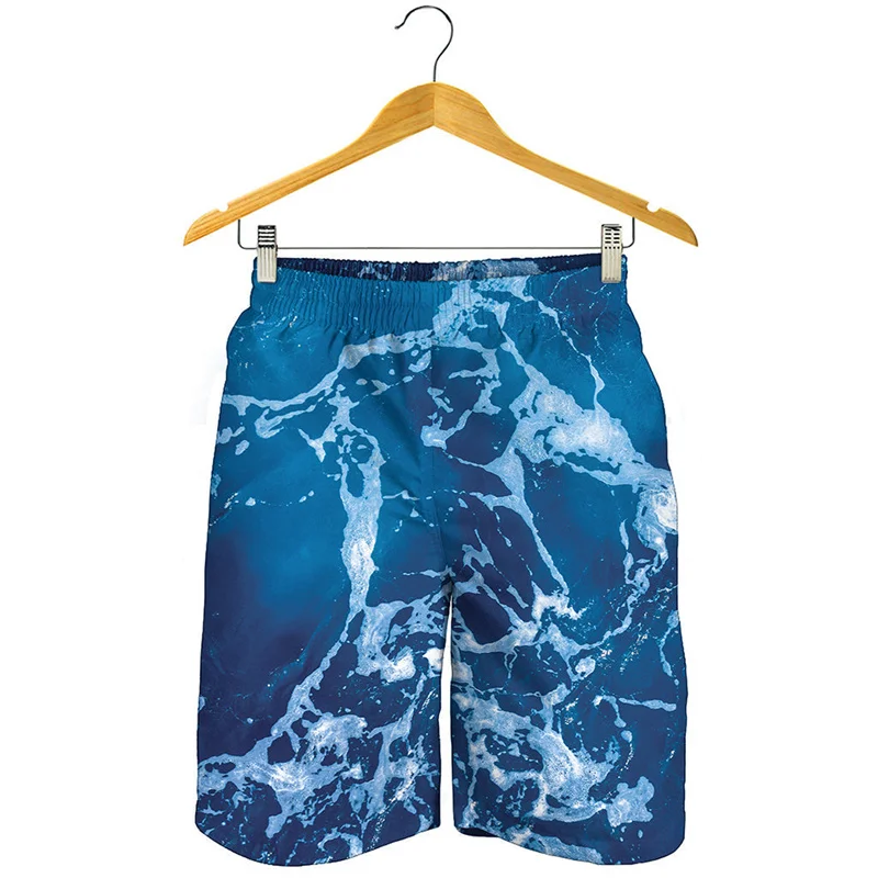 Fashion Blue Ocean 3D Printed Beach Shorts Men Sea Water Pattern Swimming Trunks Summer Vacation Oversized Surf Board Shorts