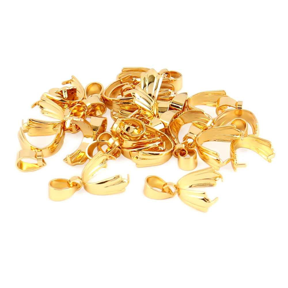 20pcs Gold Stainless Steel Clip Clasp Pinch Clip Bail Pendant Connectors Bail Beads Jewelry Making Findings Accessories