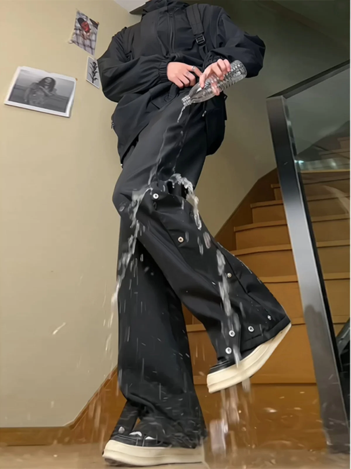 

Men's Winter Faion Waterproof Cold Proof Fce Lined Work Trousers Button Detail Casual Pants Straight Leg Long Trousers