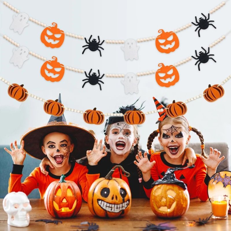 Guirnalda colgante de fieltro para Halloween, calabaza, fantasma, Araña, Pancarta, adornos colgantes de pared para Festival, fiesta, decoración del hogar