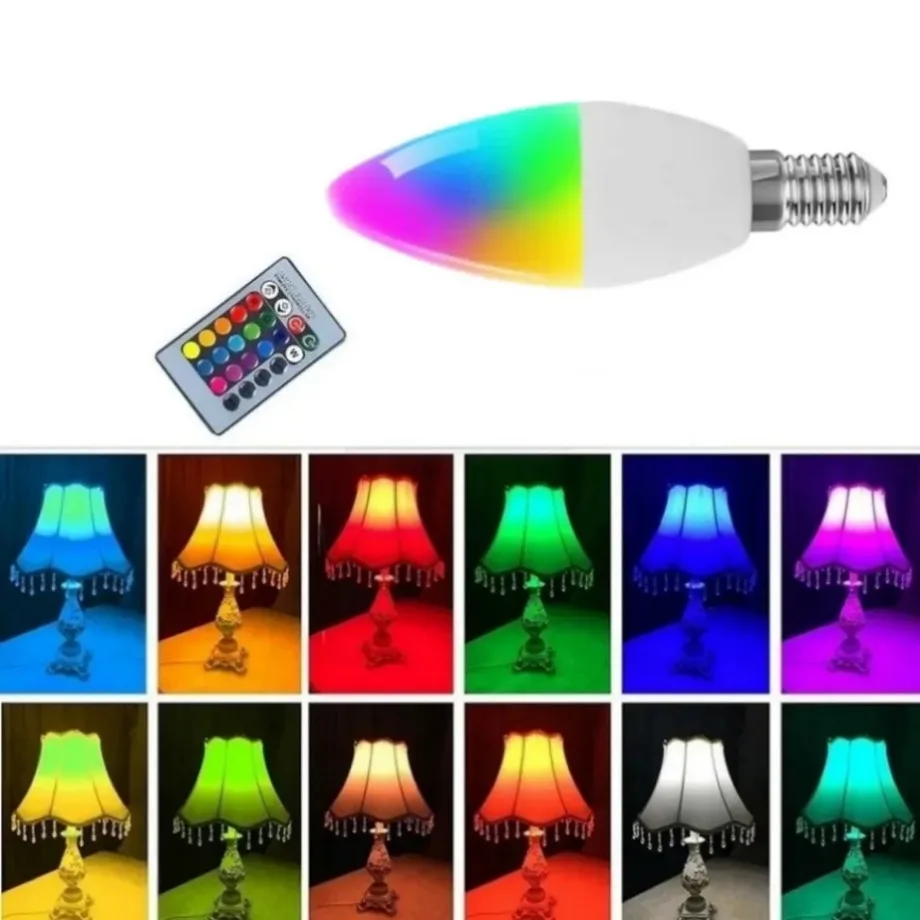 LED 전구 양초 색상 실내 네온 사인 전구 RGB 테이프, 컨트롤러 조명 포함, 가정용 밝기 조절 스마트 램프, E14, 85-265V