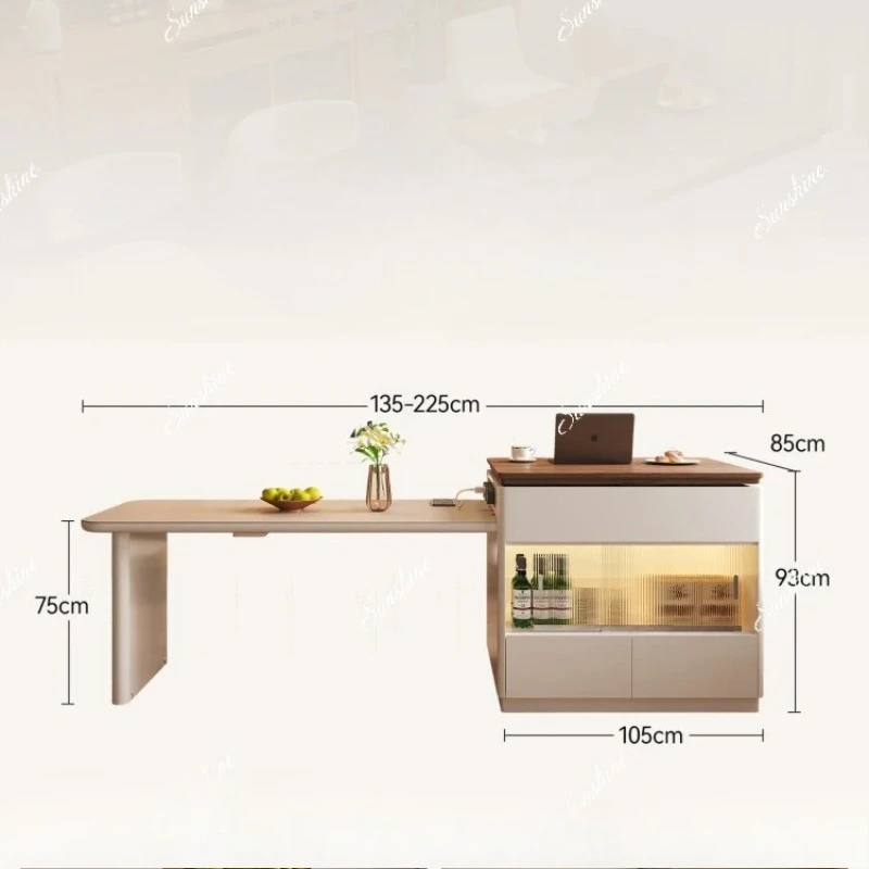 

Island dining table integrated household retractable small apartment medieval style high-end inverting cabinet
