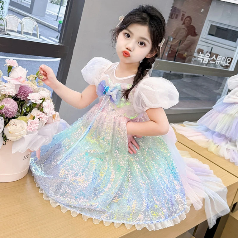

Baby Girl's Summer Colorful Sequin Princess Dress New Fashionable Toddler Girl's Stylish Dance Dress