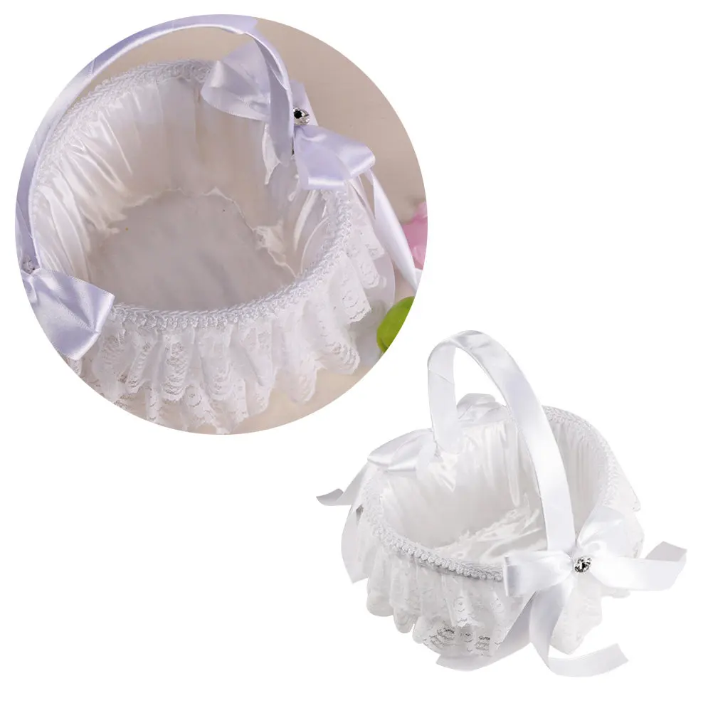 

Элегантная белая корзина для цветов Hl-5610-Bs с кружевной отделкой и бантами для свадеб, выпускных, банкетов, держатель для лепестков роз