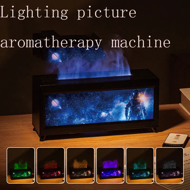 Space People Fog Humidifier Creative Ornament Small Night Light Rainbow Flame Aromatherapy Machine DIY Painting