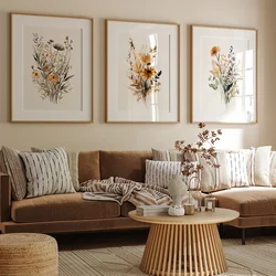 Scandinavian Minimalist Aesthetic Wall Art Neutral Watercolor Wildflowers Plants HD Poster Prints Home Bedroom Living Room Decor