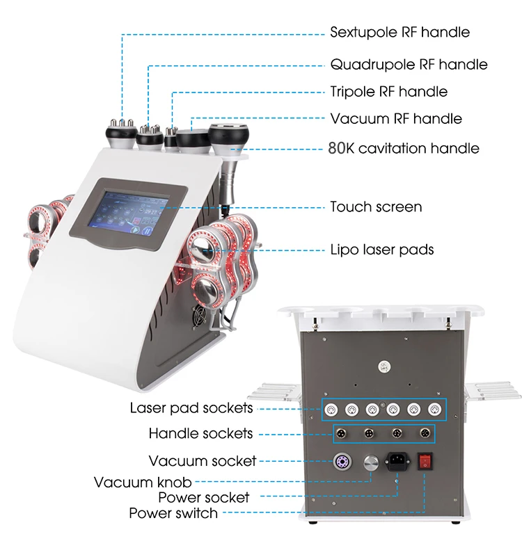 6d Lipolaser 80k RF Cavitation Machine Lipo Laser Weight Loss Slimming Cavitation Machine 6 En 1