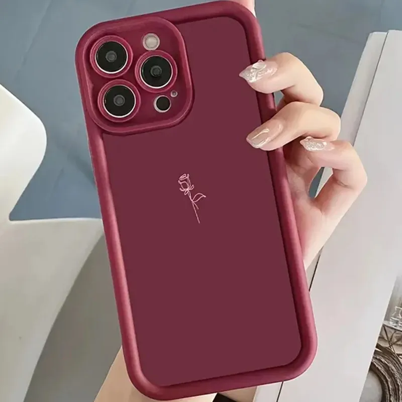 Simple Rose Flower Case For iPhone 16 15 14 13 17 Air Pro Max 11