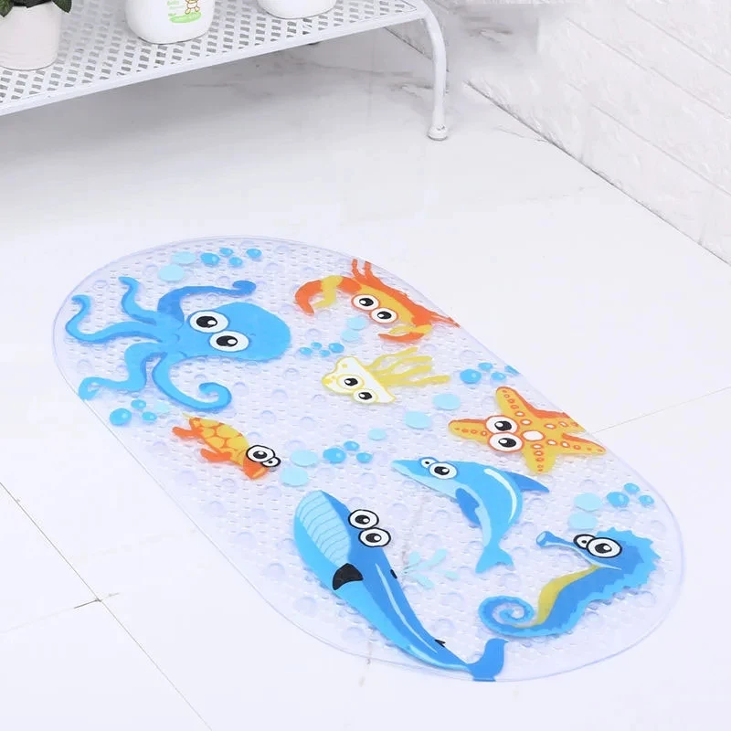 Oval Bathroom Mat , Non-Slip Foot Pads with Suction Cup, Plastic Carpet, Foldable Cartoon Carpet for Children, Bathtub Floor Rug