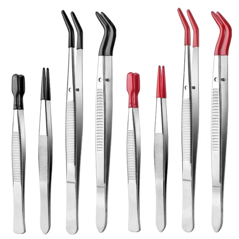 

Набор из 3 пинцетов с резиновыми наконечниками, длинные промышленные пинцеты из нержавеющей стали для бисера, монет, ювелирных изделий, ручные инструменты