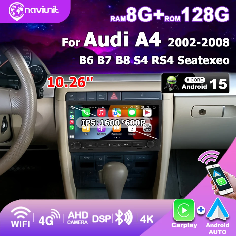 Brezžični CarPlay avtoradio za Audi A4 s 10.26'' zaslonom