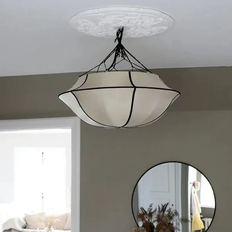 Nordic Retro Fabric Chandelier French Style Medieval Living Room Chandelier For Bedroom Kitchen Decor