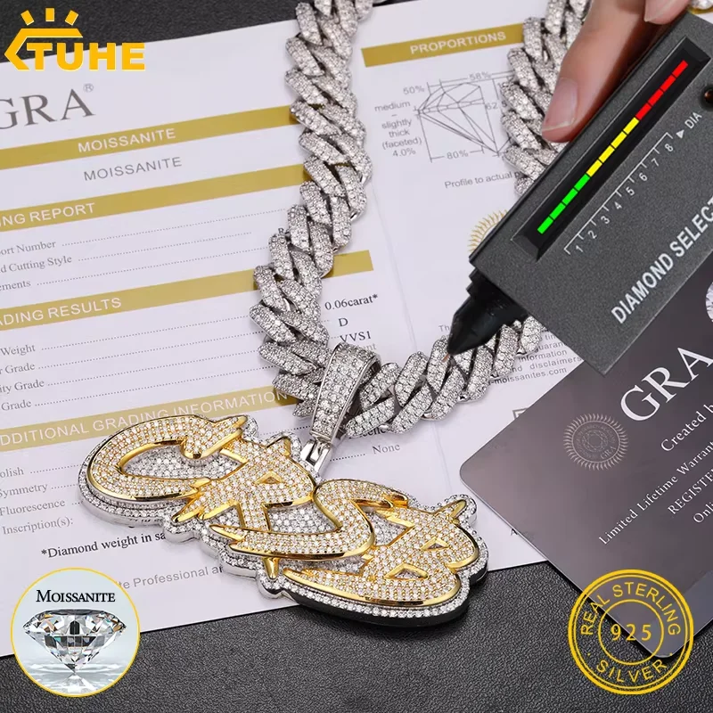 

High Quality Styles Letter Pendant Silver 925 Moissanite Iced Out Custom Name Necklace For Men Hip Hop Jewelry Gifts