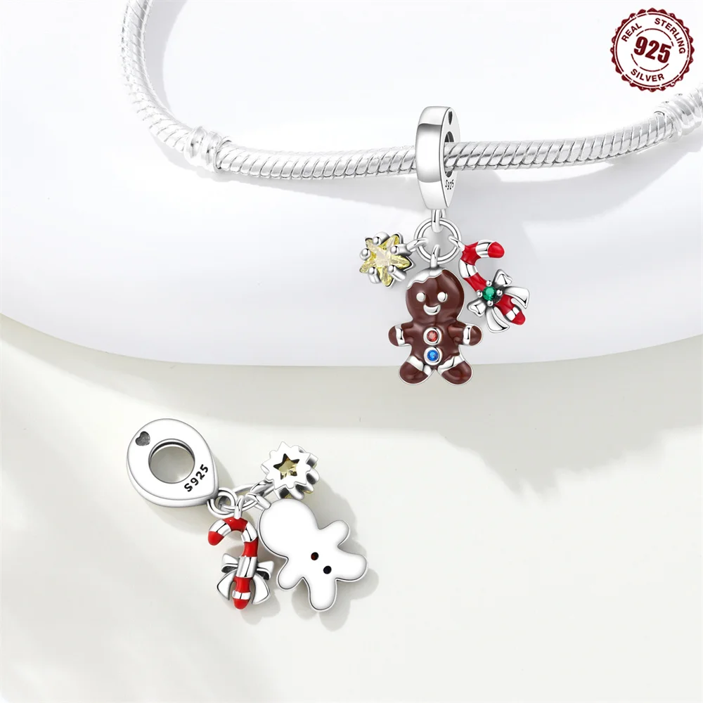 Christmas Collection 925 Sterling Silver Snowman Christmas Tree Bow Socks Pendant Beads Fit DIY Bracelet Necklace Festival Gift