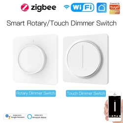 Tuya WiFi ZigBee Smart Dimmer Switch Touch/Rotary Dimming Panel Wall Switch Smart Lamp Brightness Control Work with Alexa Google