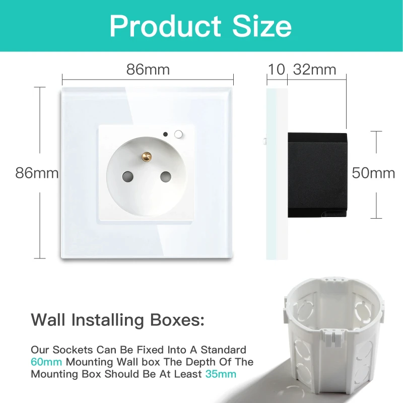 MVAVA France Standard Crystal Glass Panel Smart Life Tuya Alexa Control Wifi Zigbee Quadruple Smart Power Outlets Wall Socket