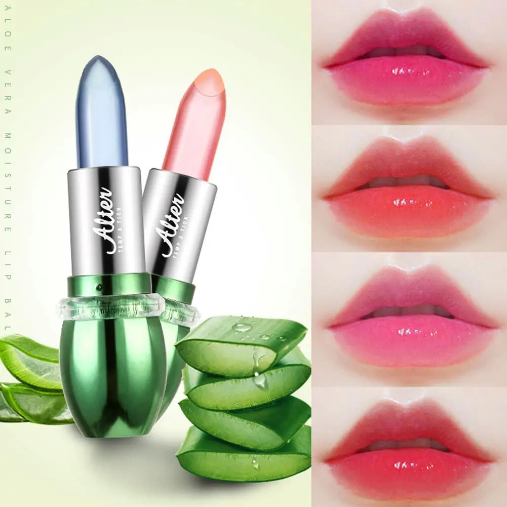 Aloe Vera feuchtigkeit spendender Lippenstift lang anhaltender nahrhafter Balsam Lip Lip gloss Temperatur Lippen wechsel Farbe Comes tics Make-up b7d5