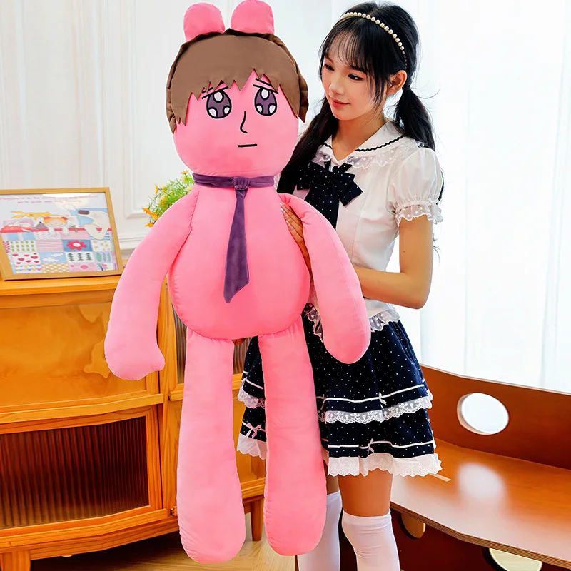 Large Size Pink Bunny Human Body Pillow Set Cartoon Character Stuffed Long Bolster with Colorful Ties Soft Sleeping Cushion