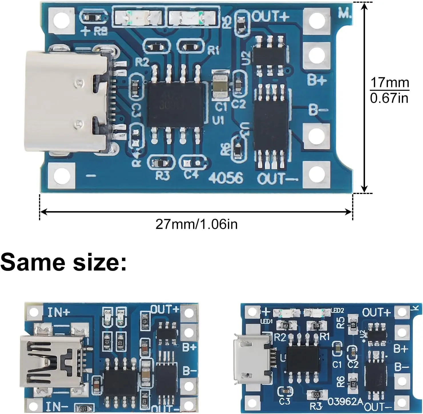 20Pcs 5V 1A TP4056 충전 모듈 마이크로 USB/타입-c usb 보호 기능이 있는 리튬 배터리 충전기 보드