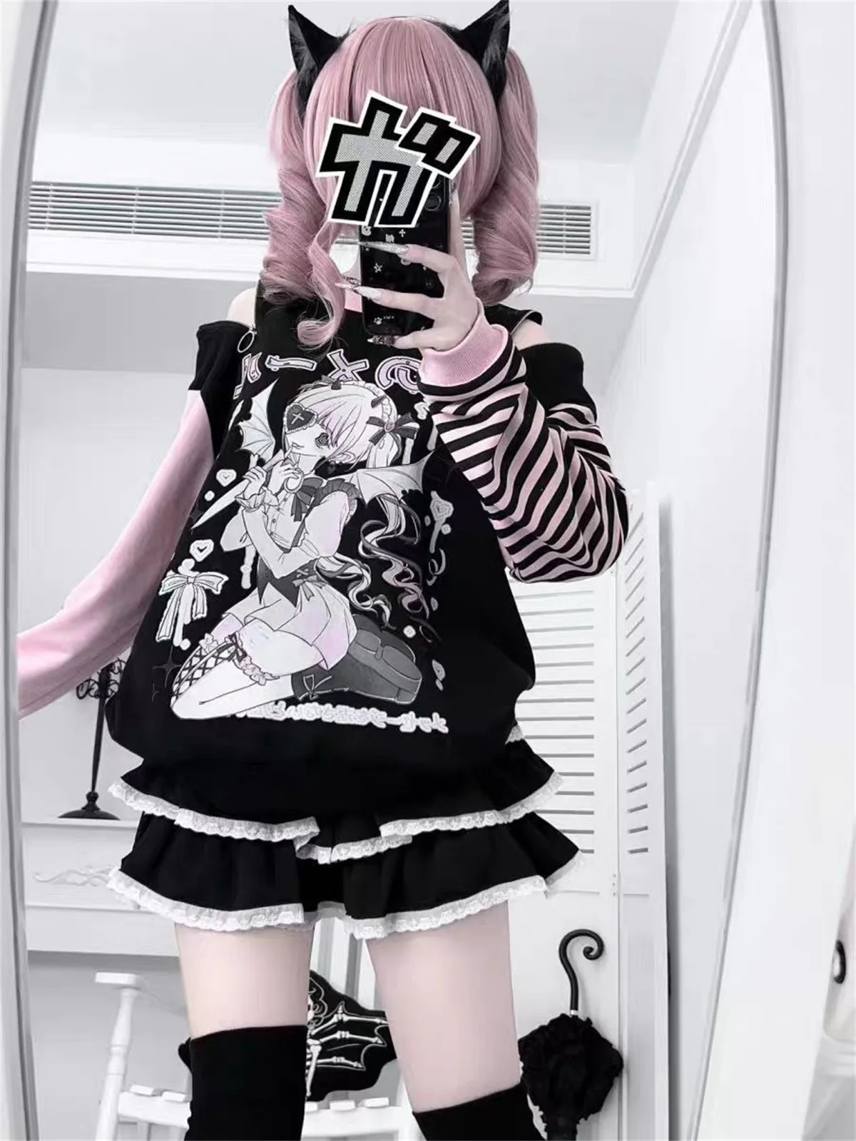 Sudaderas con capucha Harajuku de dibujos animados Kawaii japonés para mujer, sudadera Grunge a rayas estéticas Y2k, ropa de calle, Sudadera con capucha con cremallera, Tops Moletom